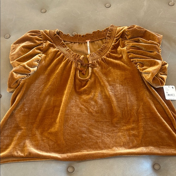 Free People Tops - Free People Velvet Blouse in Rich Gold